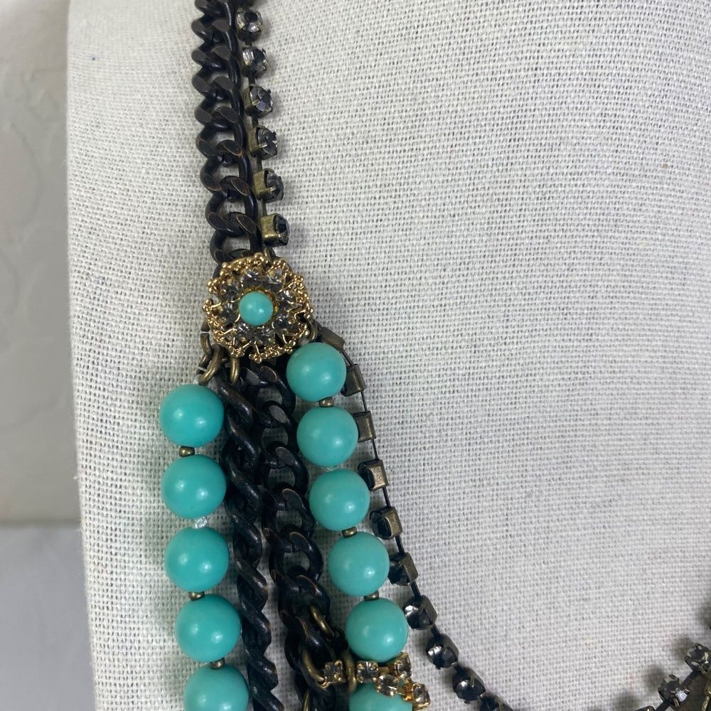 Stella and Dot Marchesa Turquoise and multi layer Chains and Rhinstones Mix medi - Picture 3 of 7